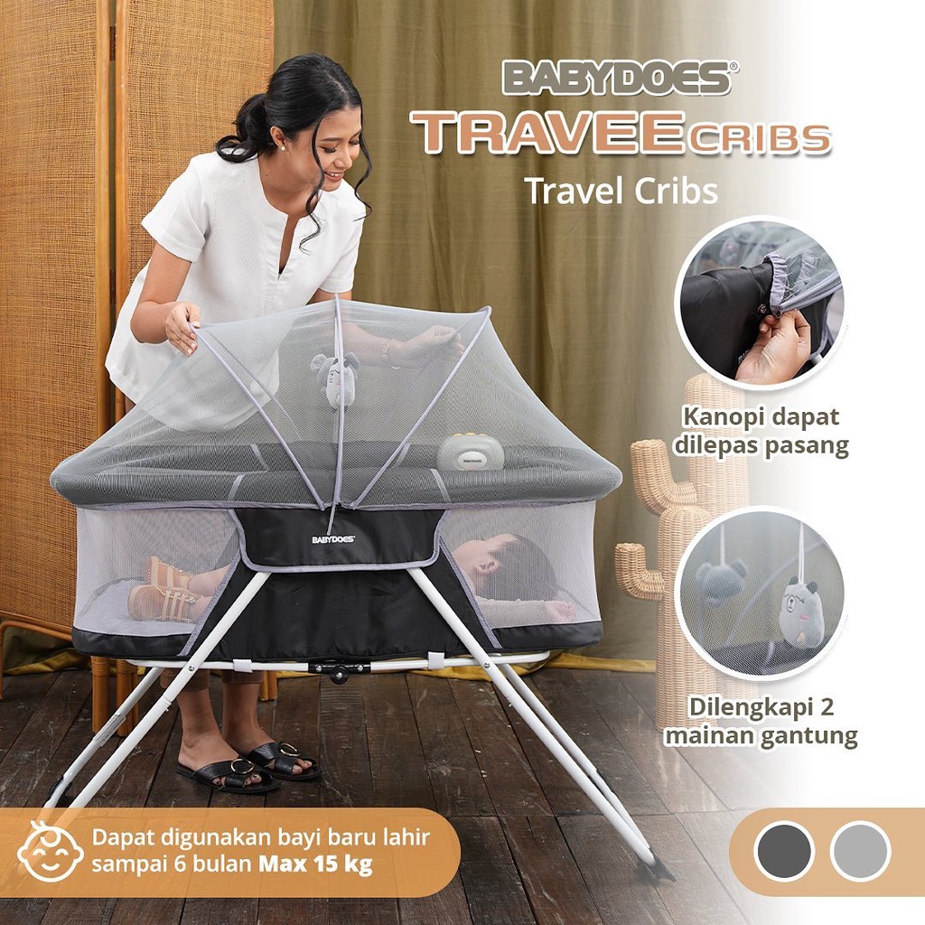 Babydoes Travee Cribs Baby Box Portable Travel Bed dengan Music Box & Kanopi Foto 3