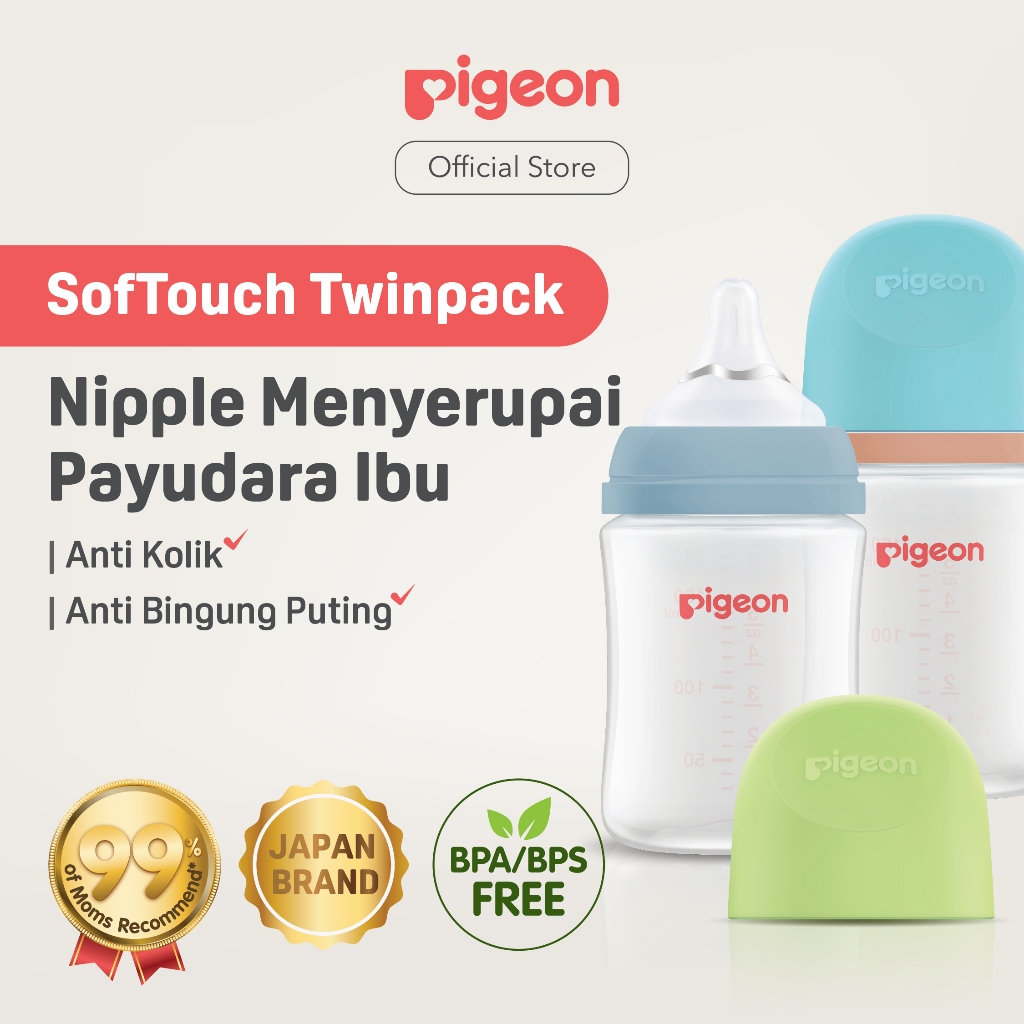 Botol Susu Pigeon Wide Neck Biomass PP 160ml Twin Pack SofTouch Nipple SS
