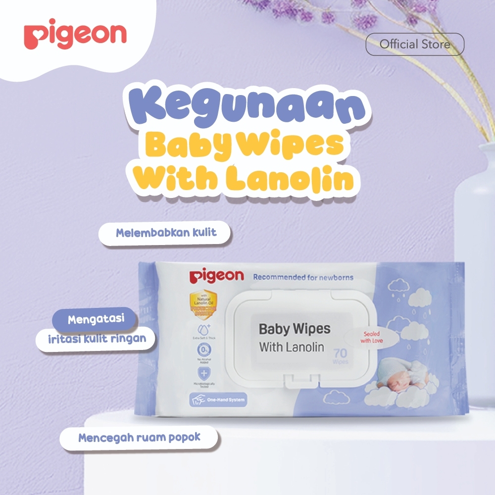 Tisu Basah Bayi Pigeon With Lanolin 70 Lembar untuk Kulit Sensitif Anti Ruam Popok Foto 4