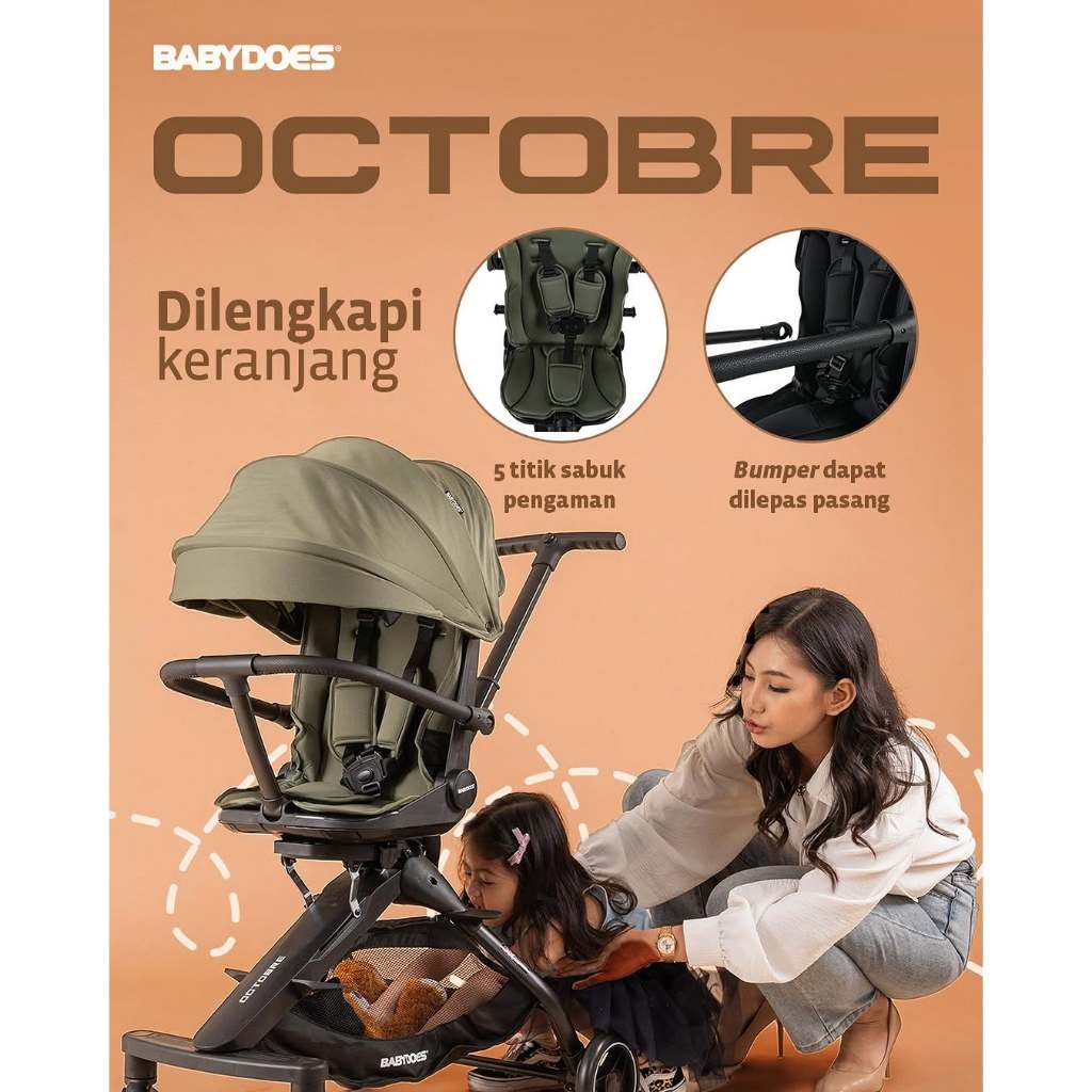 Stroller Bayi Babydoes Octobre Reversible Seat 360 Derajat Compact Portable Foto 3