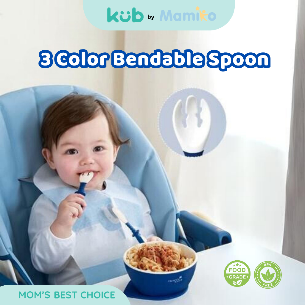 Sendok Garpu Bayi KUB x CL Silikon Fleksibel 3 Warna MPASI Bendable Spoon Foto 3