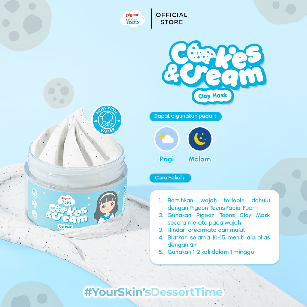 Pigeon Teens Cookies and Cream Clay Mask 60gr Skincare Remaja Detox Wajah Foto 3