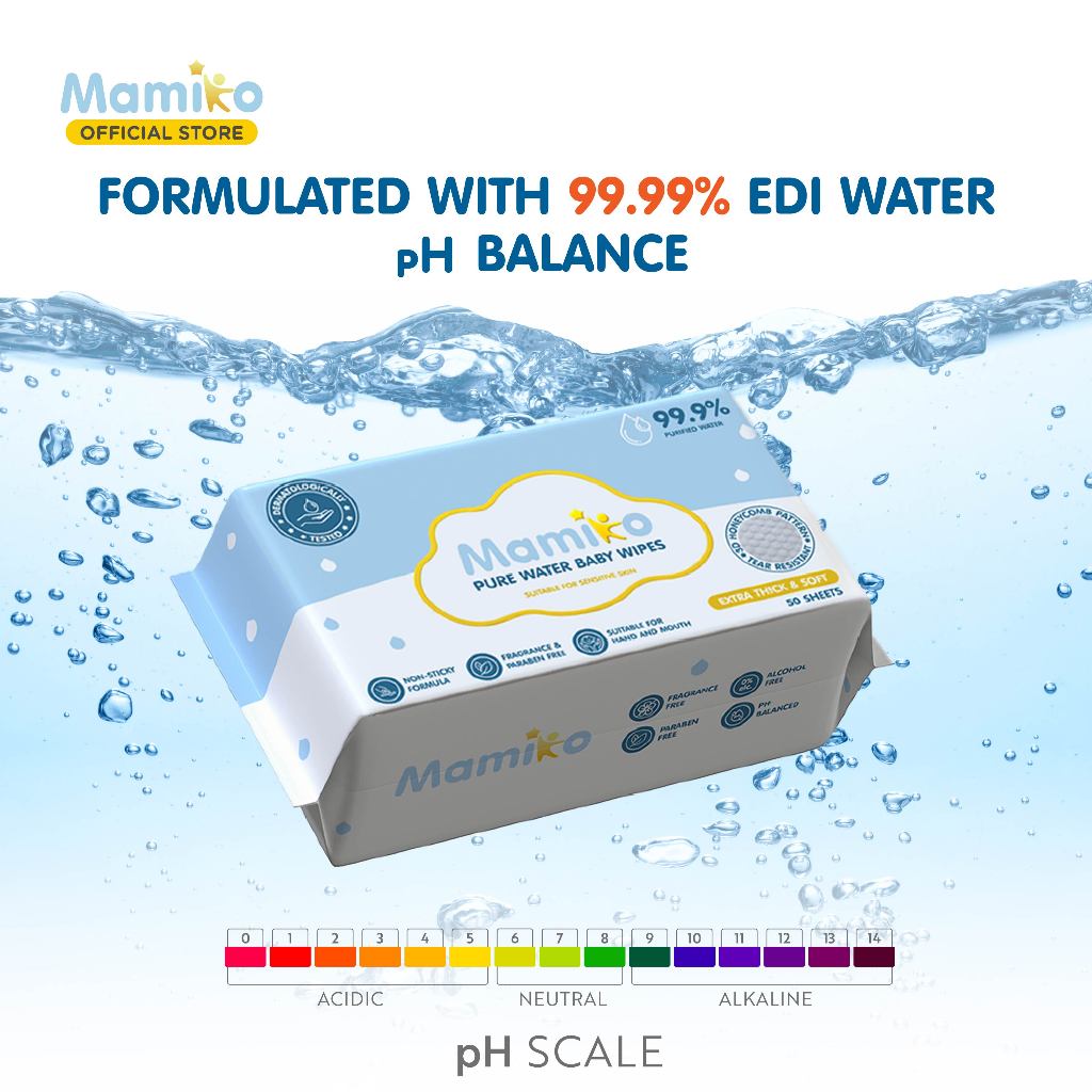 Tisu Basah Bayi Mamiko Pure Water 50s Bebas Alkohol & Parfum 2 Pack Foto 2