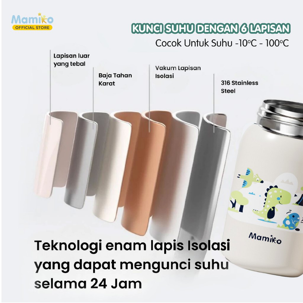 Botol Termos Mamiko Stainless Steel 316 550ml 2-in-1 Vakum Insulasi Sedotan & Teguk Foto 3