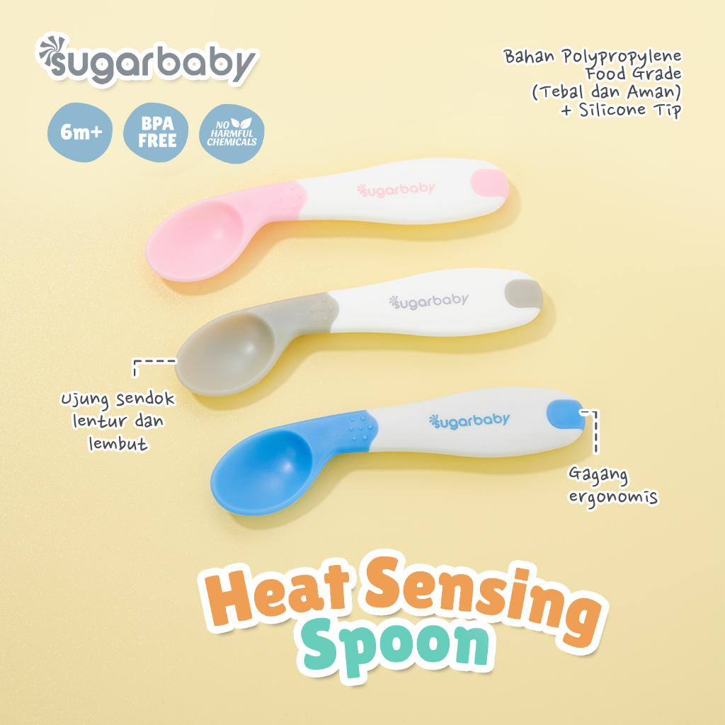 Sugar Baby Sendok Bayi Sensor Panas Food Grade Polypropylene Warna Blue & Pink Foto 3