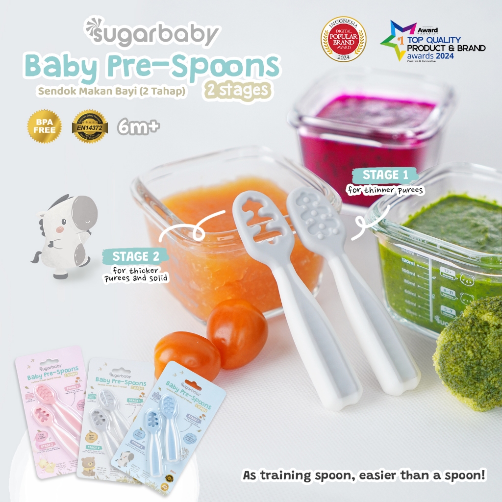 Sendok Belajar Bayi Sugar Baby Pre Spoon 2 Stages BPA Free Training Spoon MPASI Foto 4