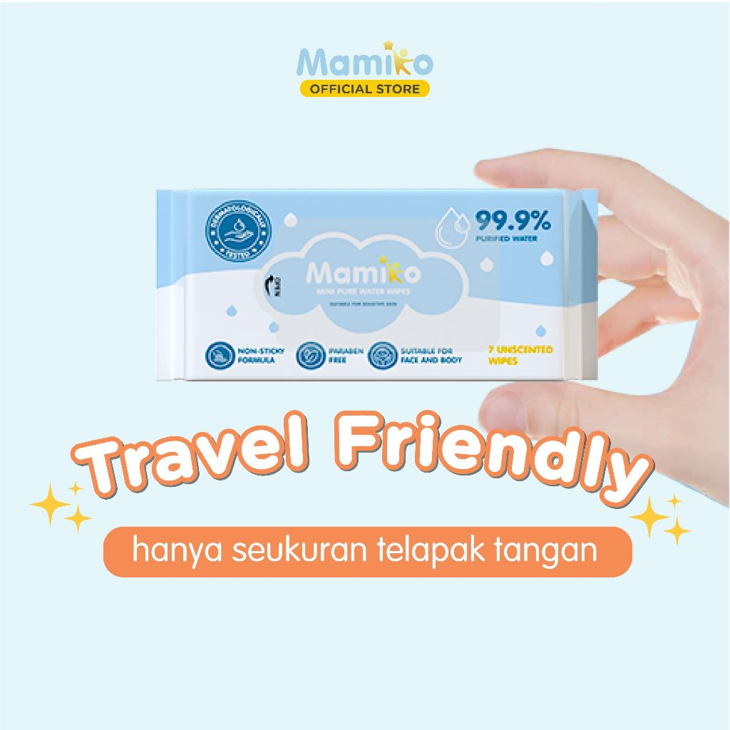 Mamiko Tisu Basah Bayi Travel Pack Bundle 8 Pak x 7 Lembar Bebas Alkohol Foto 4