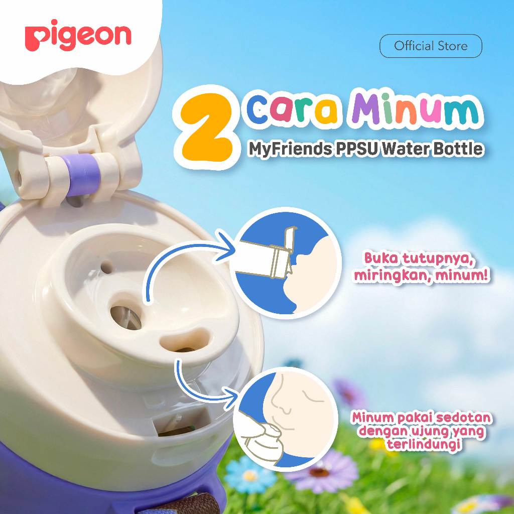 Botol Minum Anak Pigeon My Friends PPSU 500ml dengan Sedotan dan Dual Spout Anti Foto 2