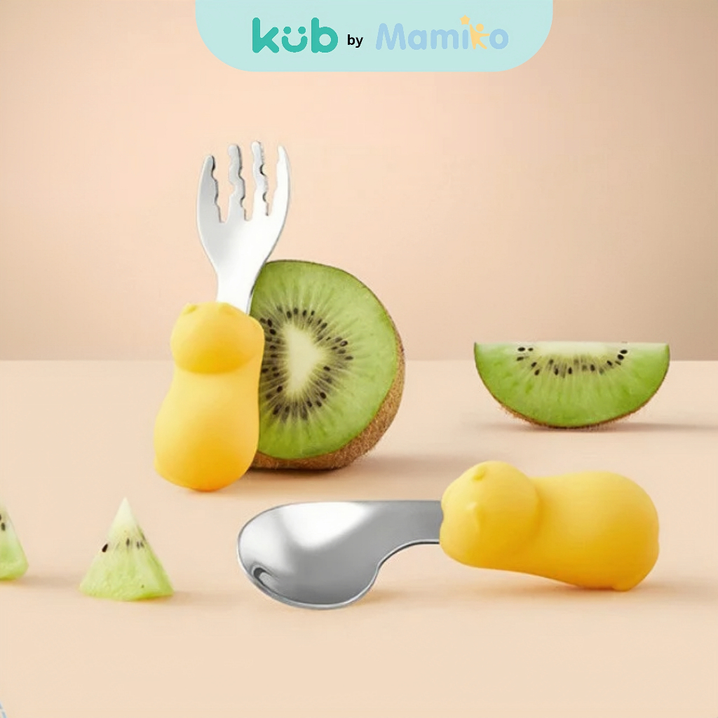 KUB x CL Stainless Steel Spork Set Sendok Garpu Bayi MPASI Lengkung 45 Derajat Foto 7
