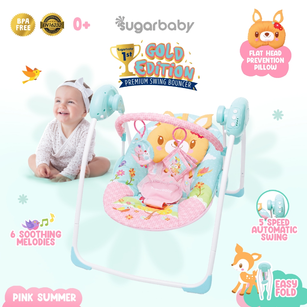 Ayunan Bayi Swing Bouncer Sugar Baby Gold Edition Otomatis dengan Bantal Anti Peyang Foto 5