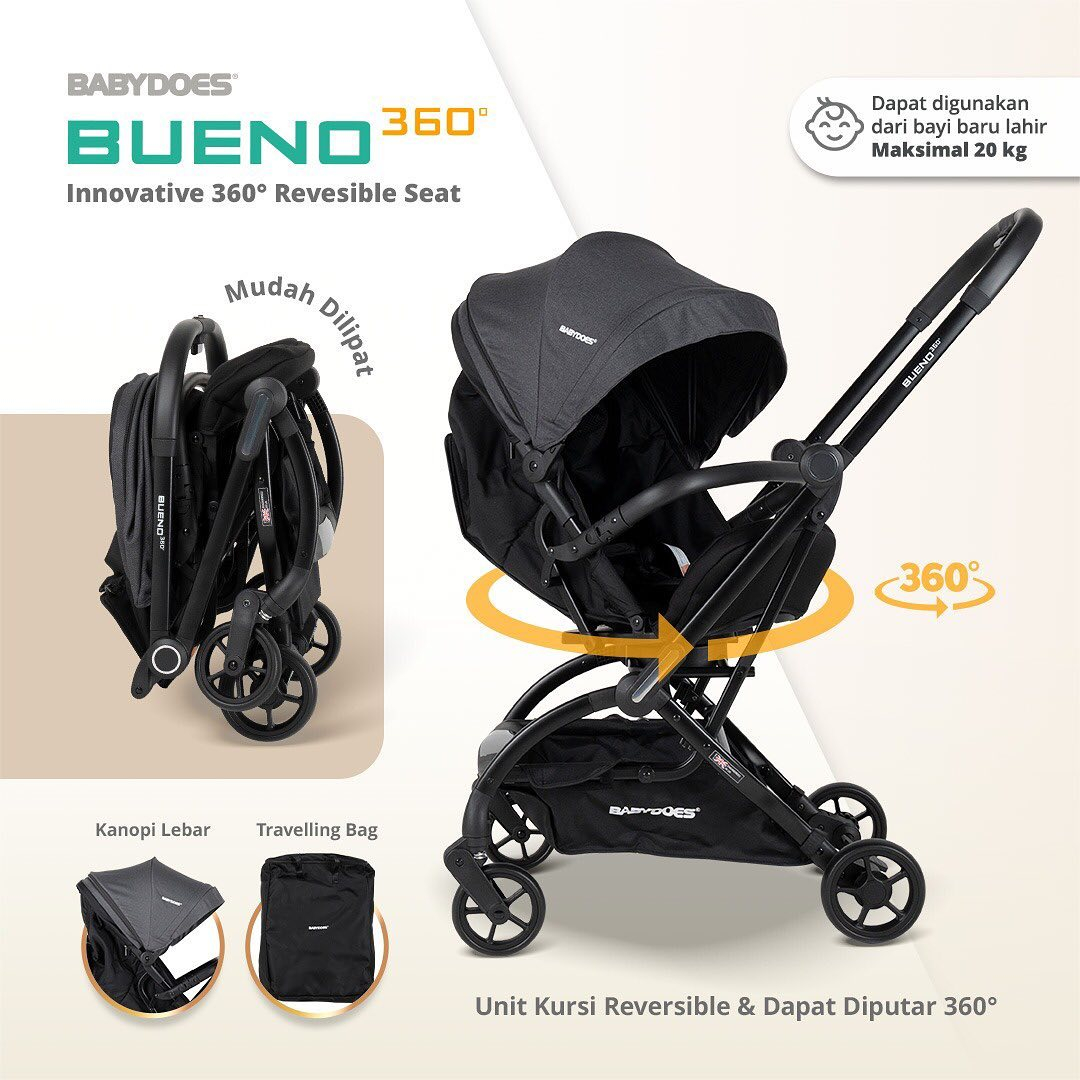 Babydoes Bueno 360 Stroller Reversible Kursi Putar Newborn to 20kg Compact Foto 5