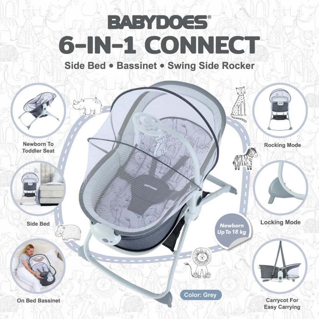 Babydoes 6-in-1 Connect Side Bed Bassinet Swing Rocker Portable Tempat Tidur Bayi Foto 5