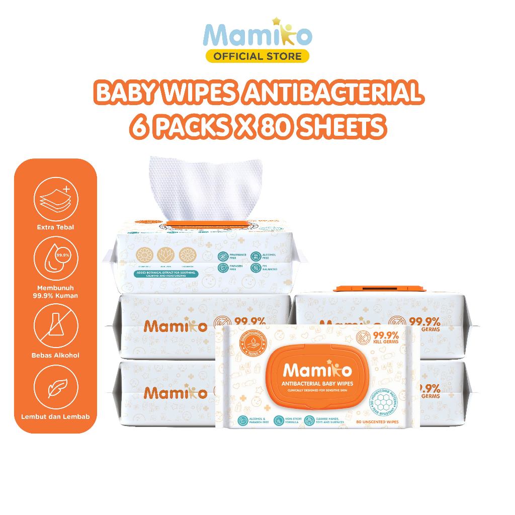 Mamiko Antibacterial Baby Wipes 80 Lembar Tisu Basah Anti Bakteri untuk Kulit Sensitif Foto 6