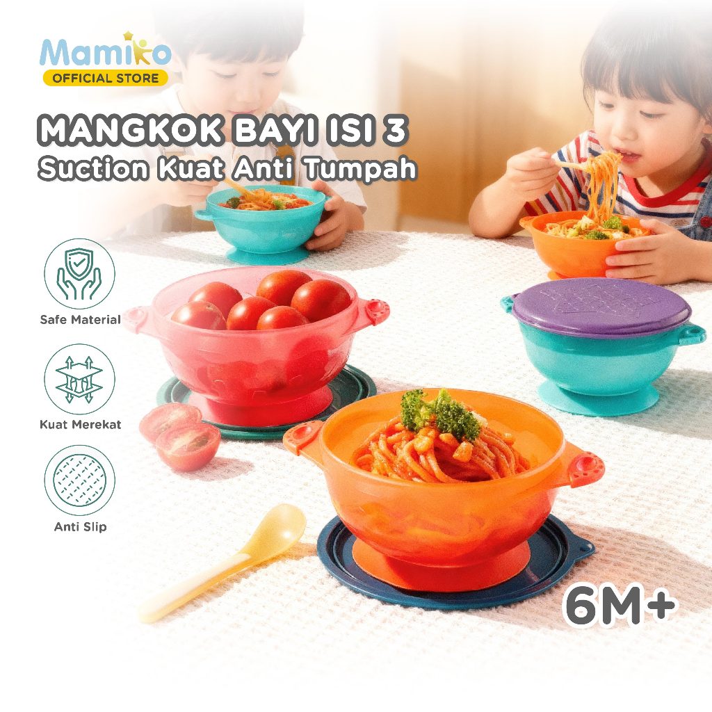KUB Mangkok Bayi 3 Set Suction Cups 440ml 300ml 180ml BPA Free Anti Slip