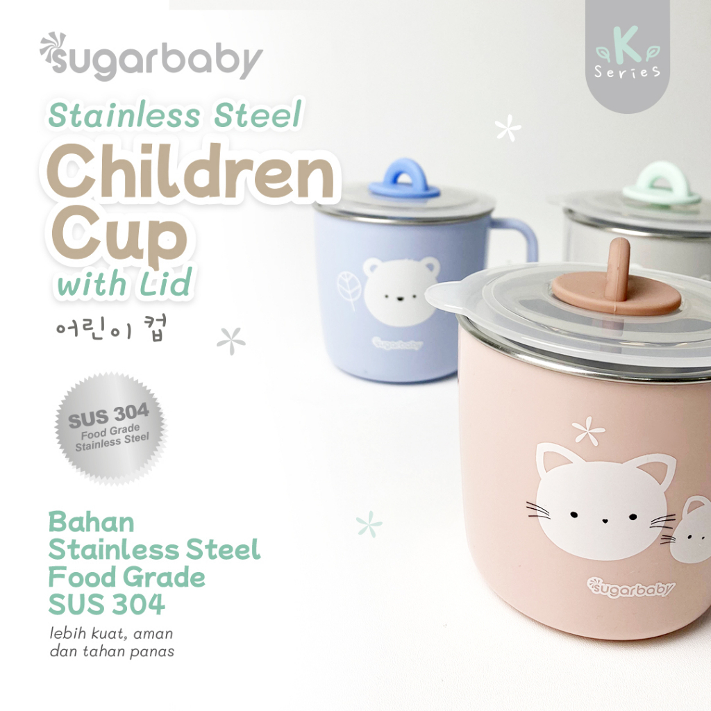 Sugar Baby Gelas Minum Anak Stainless Steel dengan Tutup 210ml SUS 304 Food Grade Foto 3
