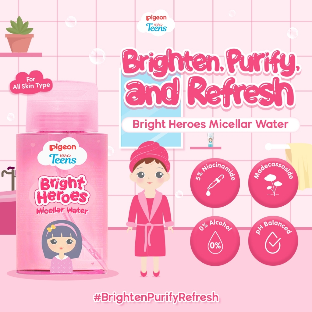 Pigeon Teens Bright Heroes Micellar Water 100 ml Niacinamide 5% Double Cleansing