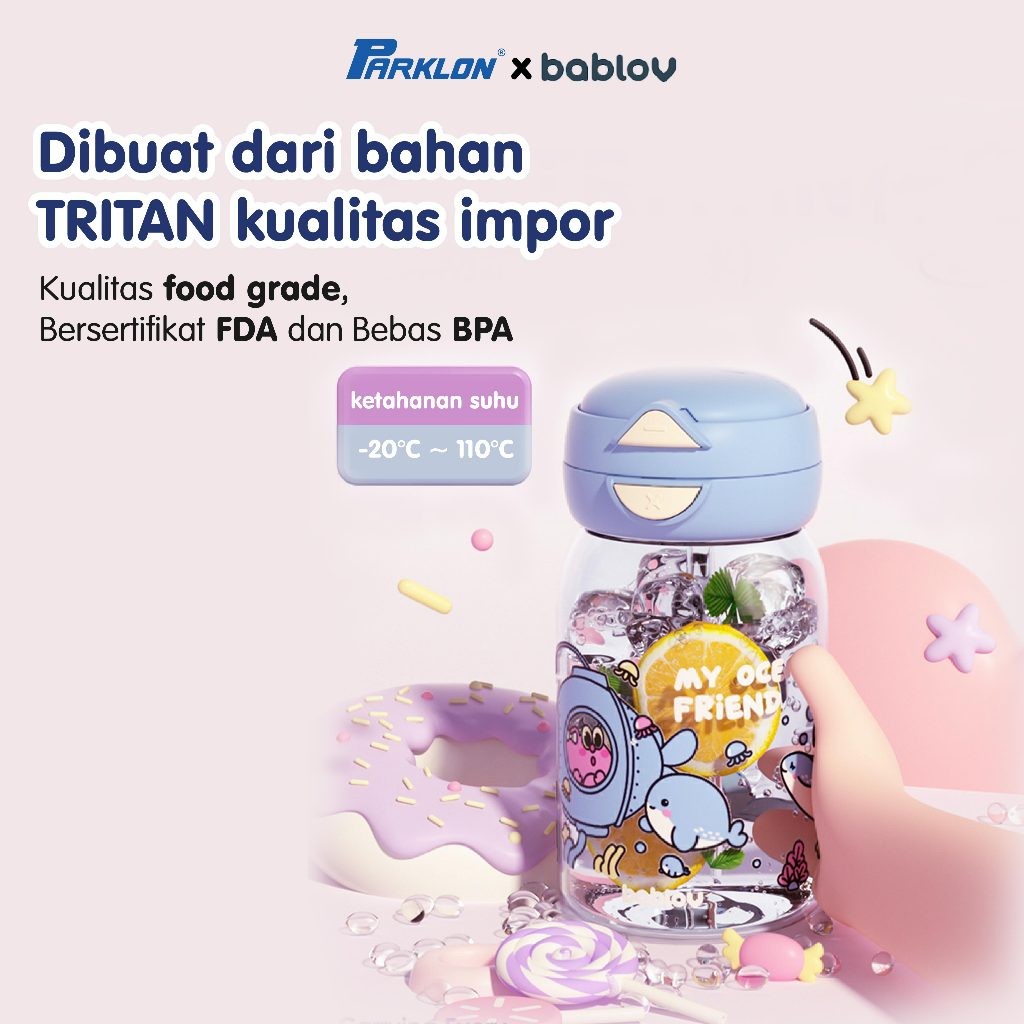 Botol Minum Anak Mamiko Bablov 2-in-1 Tritan 550ml dengan Sedotan & Tutup Teguk Foto 3