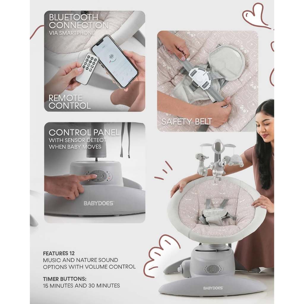 Babydoes Rockaway Baby Swing Elektrik Kursi Putar 360 Remote Control Foto 4