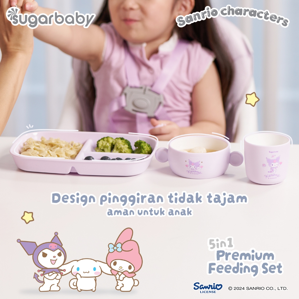 Sugarbaby 5in1 Premium Feeding Set Sanrio Collection Peralatan Makan Bayi Food Grade Foto 5