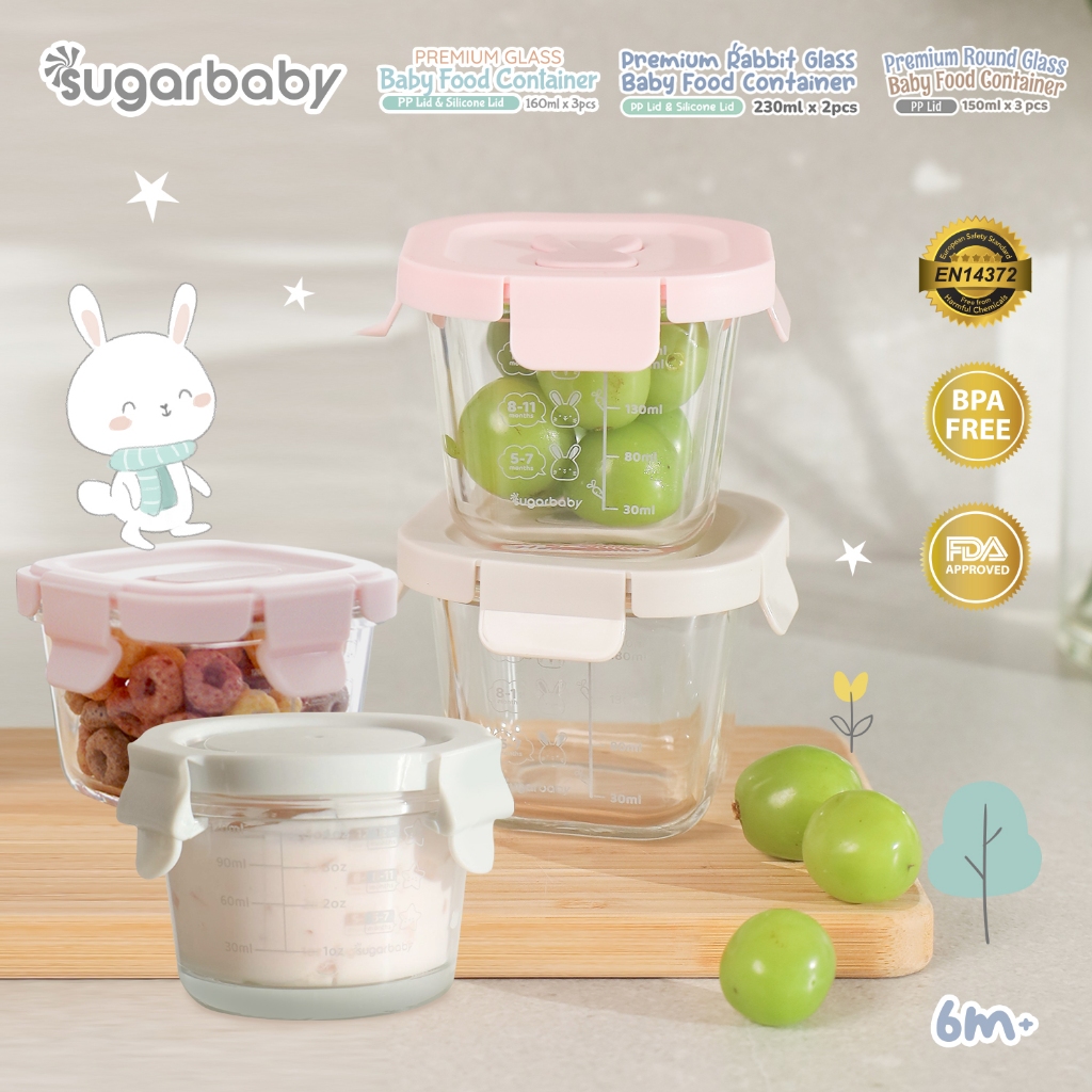 Sugar Baby Premium Glass Jar Baby Food Container 160ml 3 Pcs BPA Free Tutup Foto 4
