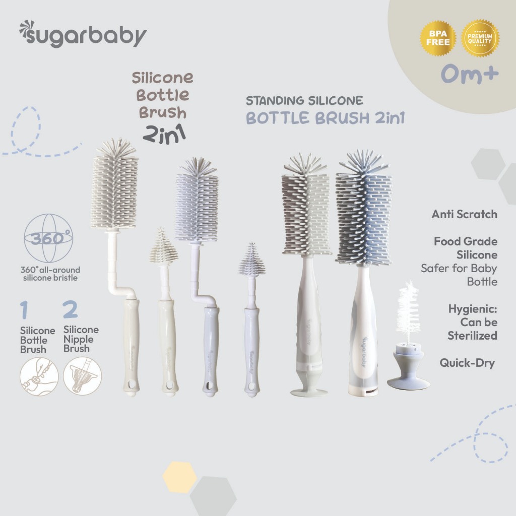 Sugarbaby Standing Silicone Bottle Brush 2in1 + Nipple Brush BPA Free Pembersih Botol Bayi