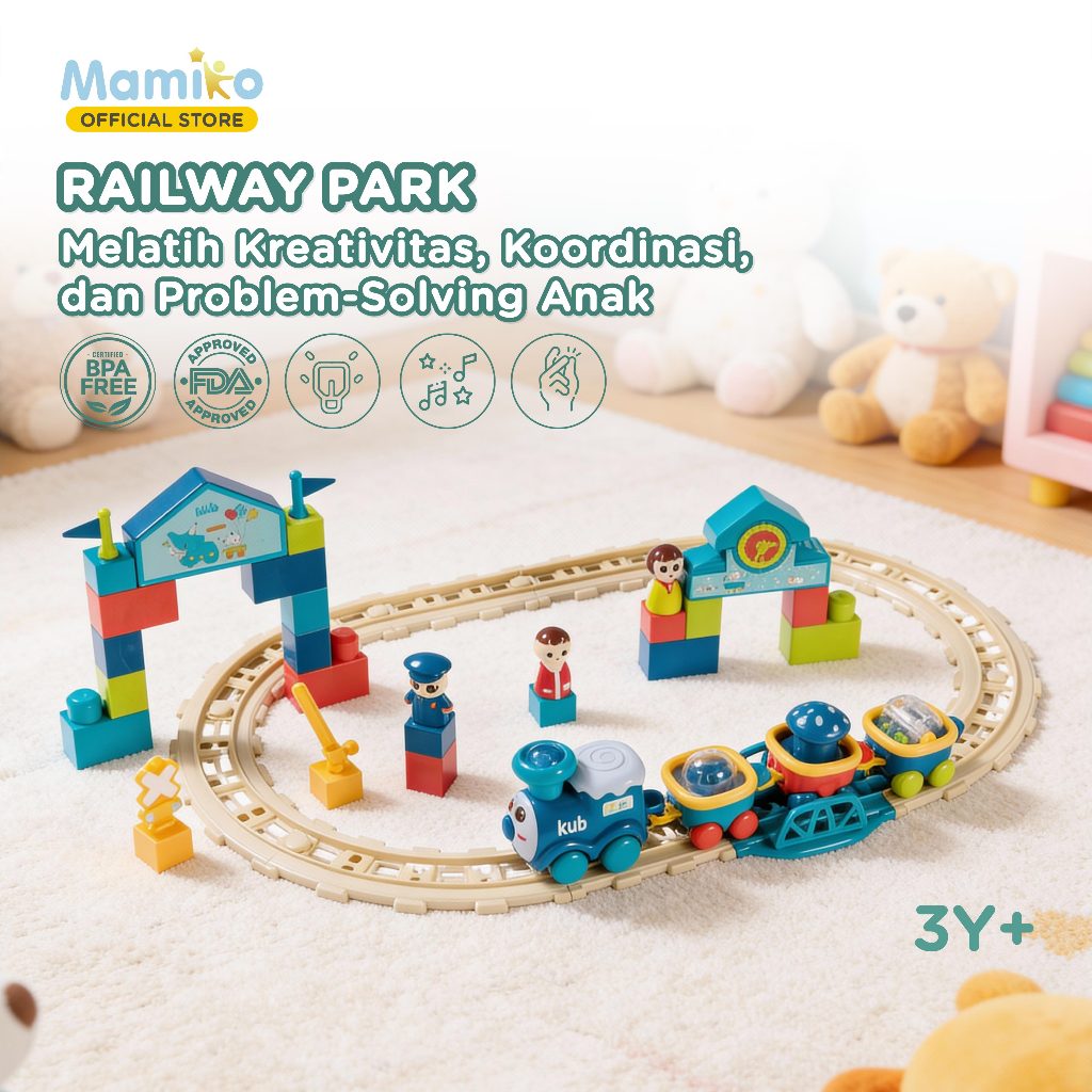 Mainan Kereta Api KUB Railway Park 36 Pcs Set Rel Track Anak ABS Foto 2