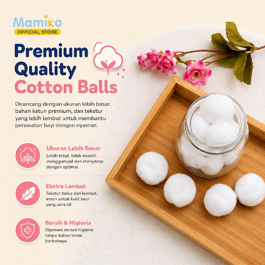 Mamiko Cotton Balls Premium Jumbo 120 Pcs 100% Pure Cotton Kapas Bola Foto 5