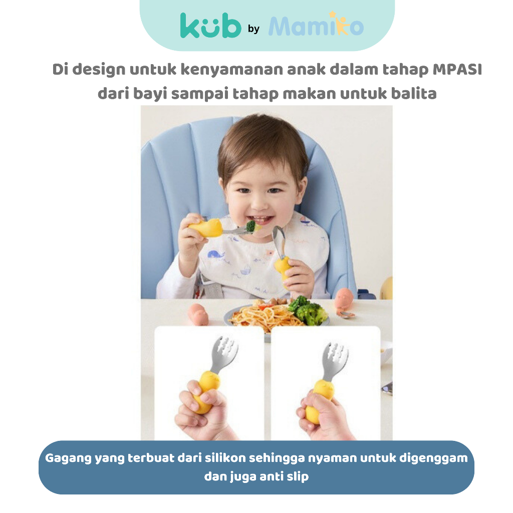 KUB x CL Stainless Steel Spork Set Sendok Garpu Bayi MPASI Lengkung 45 Derajat Foto 2