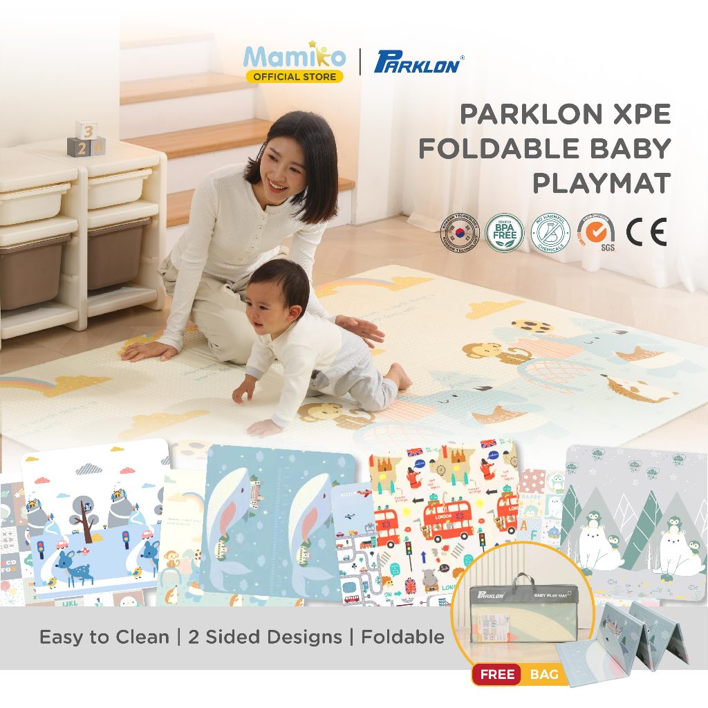 Mamiko x Parklon XPE Foldable Baby Playmat 150x200 cm Tebal Double Side Portable Bag Foto 2