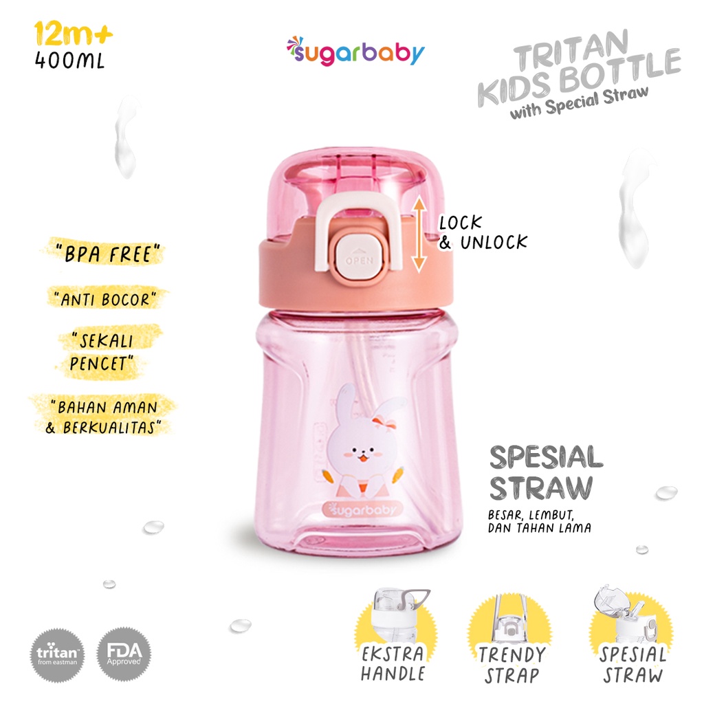 Sugar Baby Tritan Kid Bottle Special Straw Botol Minum Anak 400 ml Anti Bocor Foto 8