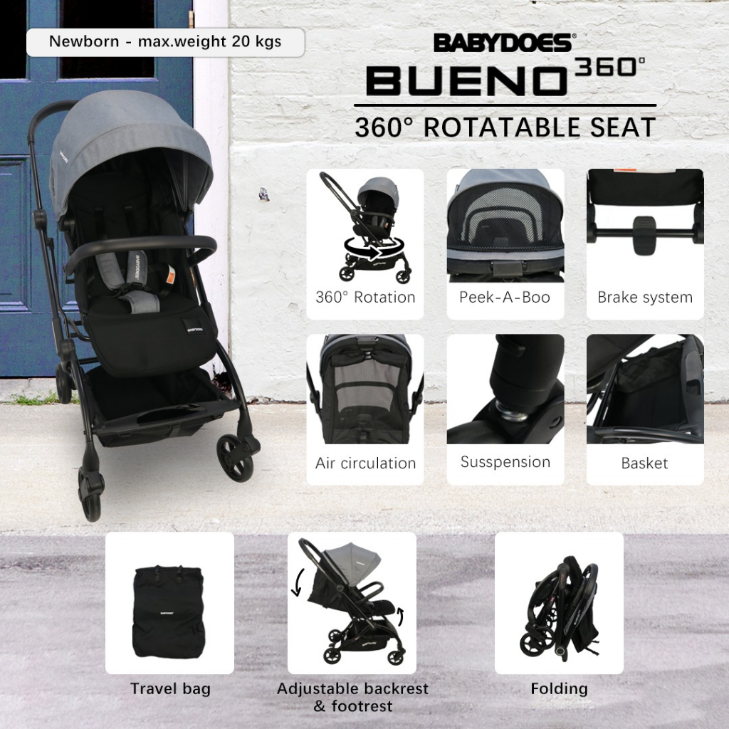 Babydoes Bueno 360 Stroller Reversible Kursi Putar Newborn to 20kg Compact Foto 8