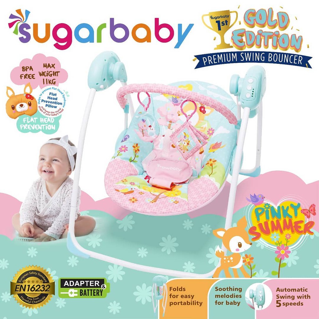 Ayunan Bayi Swing Bouncer Sugar Baby Gold Edition Otomatis dengan Bantal Anti Peyang Foto 3