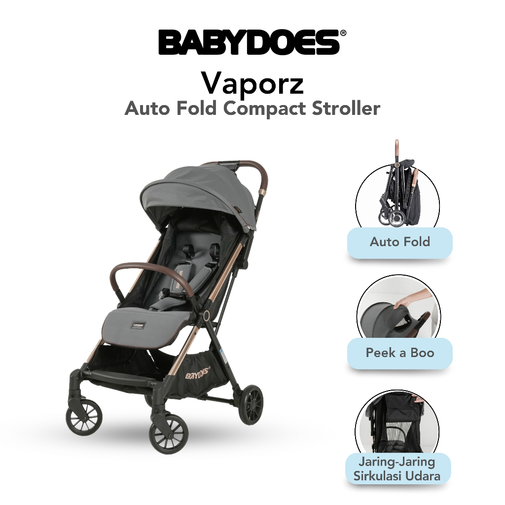 Babydoes Vaporz Stroller Auto-Fold Ringan 5.5 Kg dengan Infant Carrier dan Travel Bag