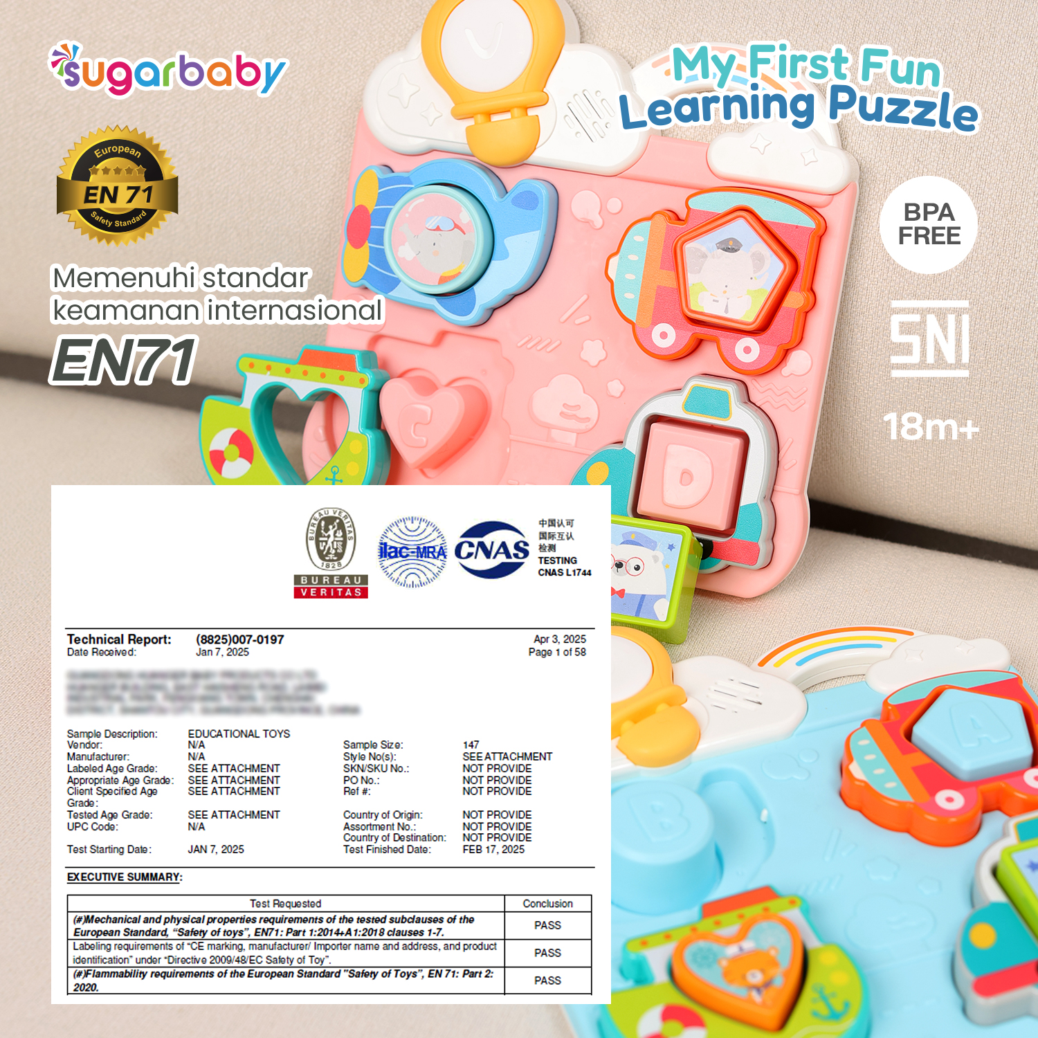 Sugarbaby My First Learning Puzzle Mainan Edukasi Interaktif Bayi 1-3 Tahun dengan Efek Suara Foto 7