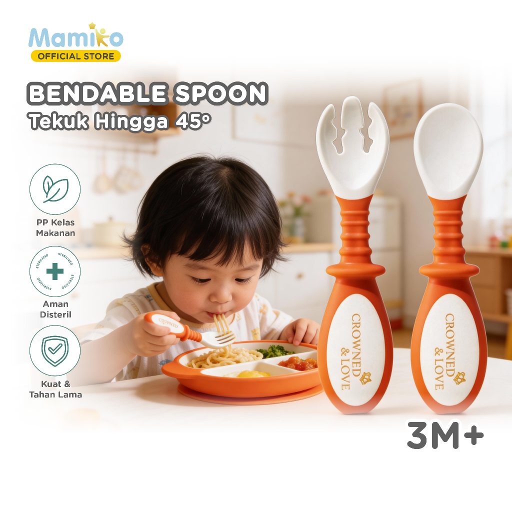 Sendok Garpu Bayi KUB x CL Silikon Fleksibel 3 Warna MPASI Bendable Spoon Foto 2