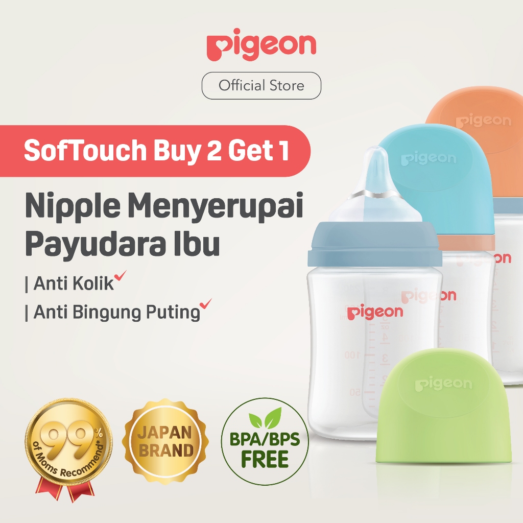 Pigeon Botol Susu Bayi BPP Wide Neck Triple Pack dengan SofTouch Nipple SS &