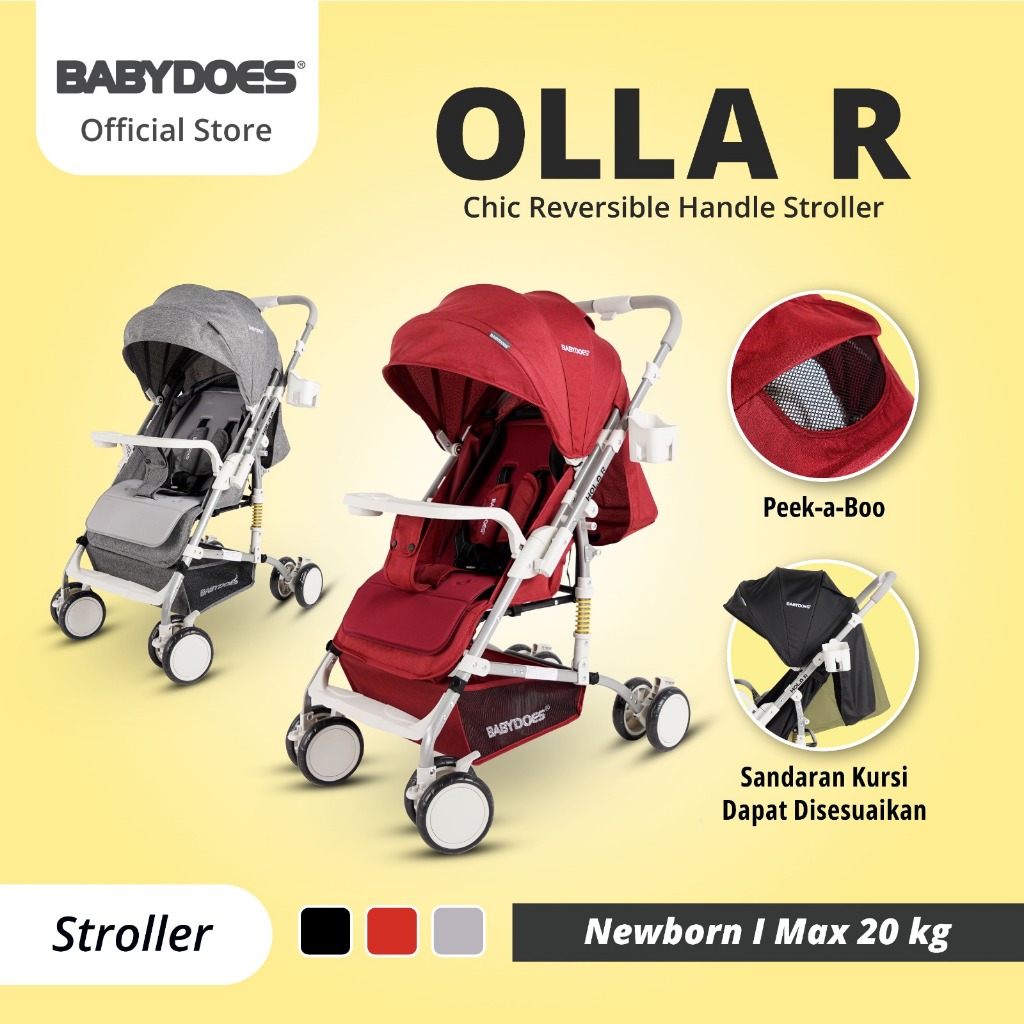 Stroller Babydoes Olla R Reversible Handle Multifungsi 20kg Suspensi & Rem 4 Roda Foto 3