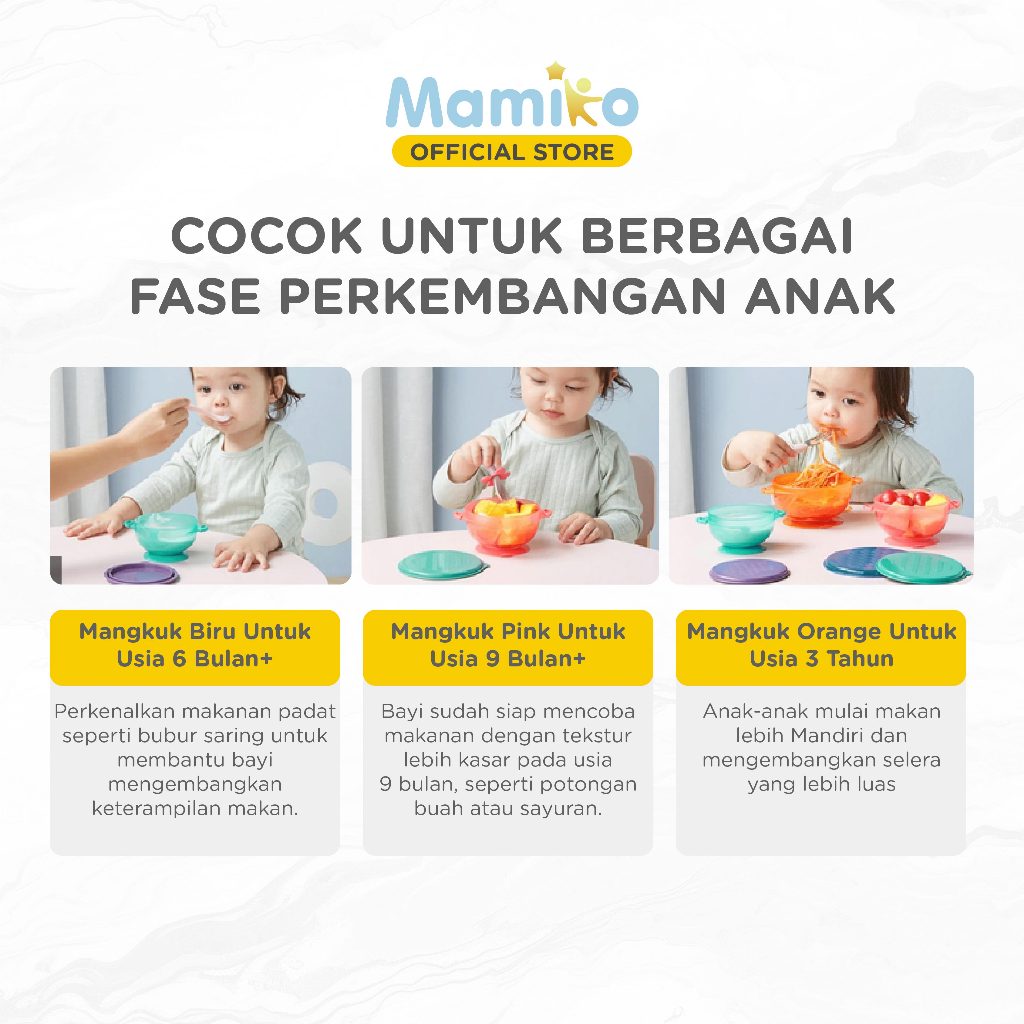 KUB Mangkok Bayi 3 Set Suction Cups 440ml 300ml 180ml BPA Free Anti Slip Foto 2