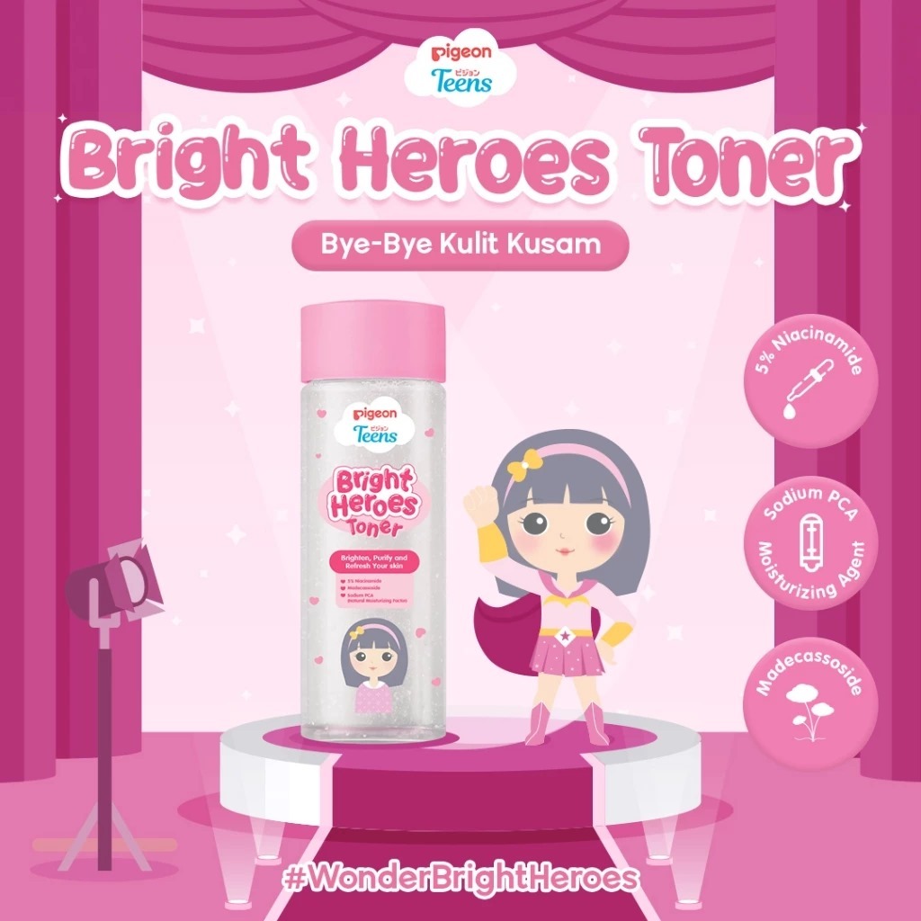 Pigeon Teens Bright Heroes Toner 100ml Niacinamide 5% Alcohol Free Skincare Remaja