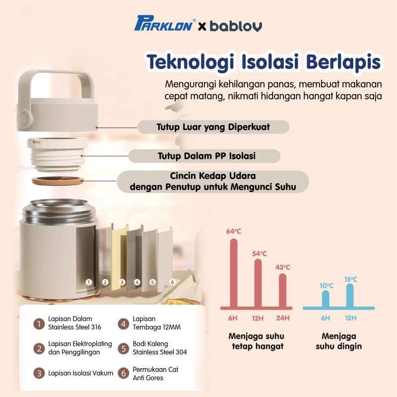 Parklon x Bablov Food Jar Stainless Steel 316 Kotak Makan Termos 1000ml Anti Tumpah Foto 4