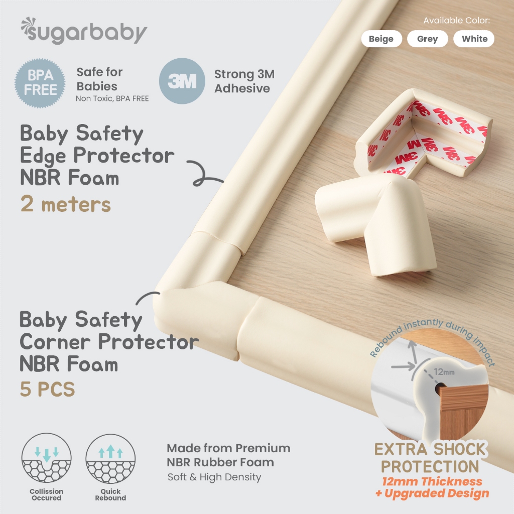 Pelindung Sudut Meja Sugarbaby Premium NBR Foam 2 Meter dengan Perekat 3M