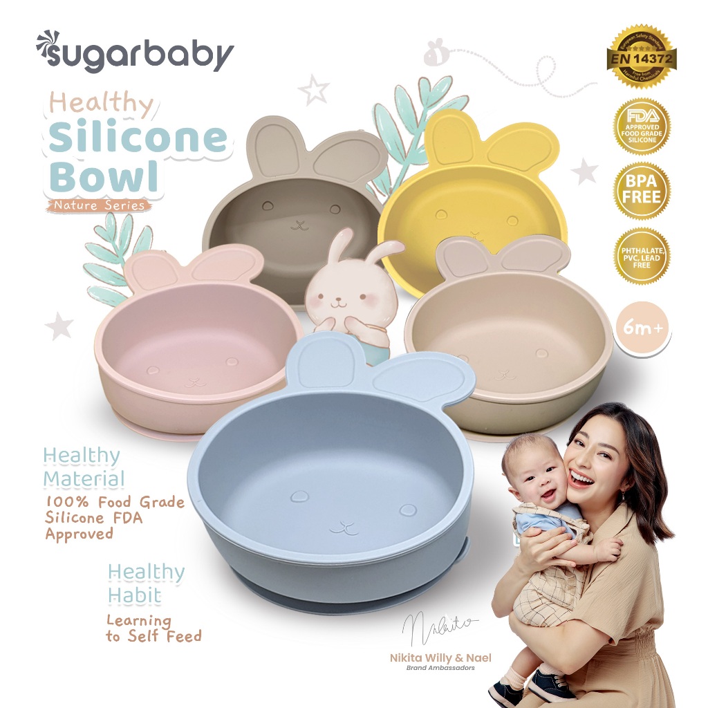 Sugar Baby Healthy Silicone Bowl Nature Series Suction Anti Tumpah 5 Warna Foto 2