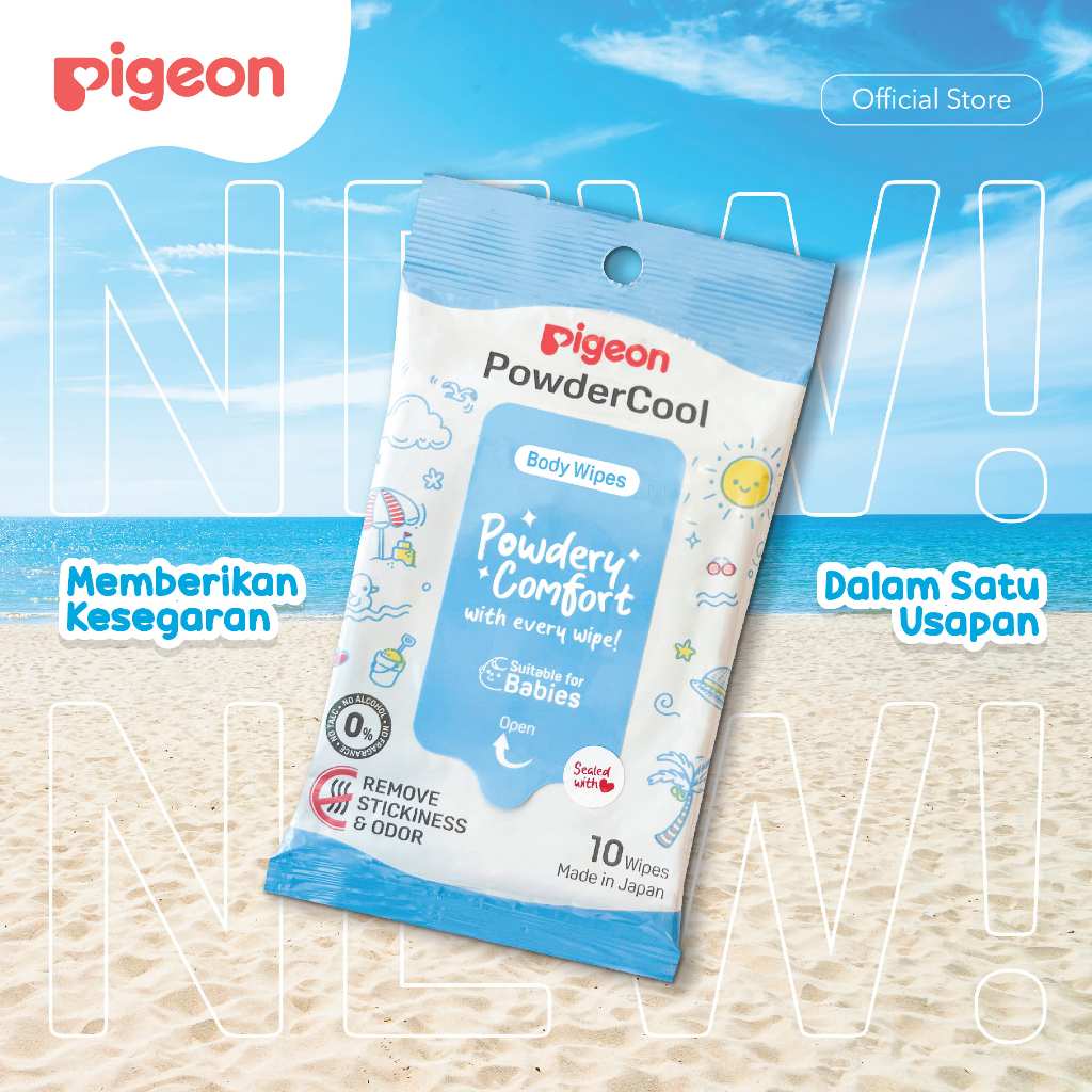 Pigeon Powder Cool Body Wipes Tisu Basah Sejuk Ekstrak Timun 10 Lembar Foto 2