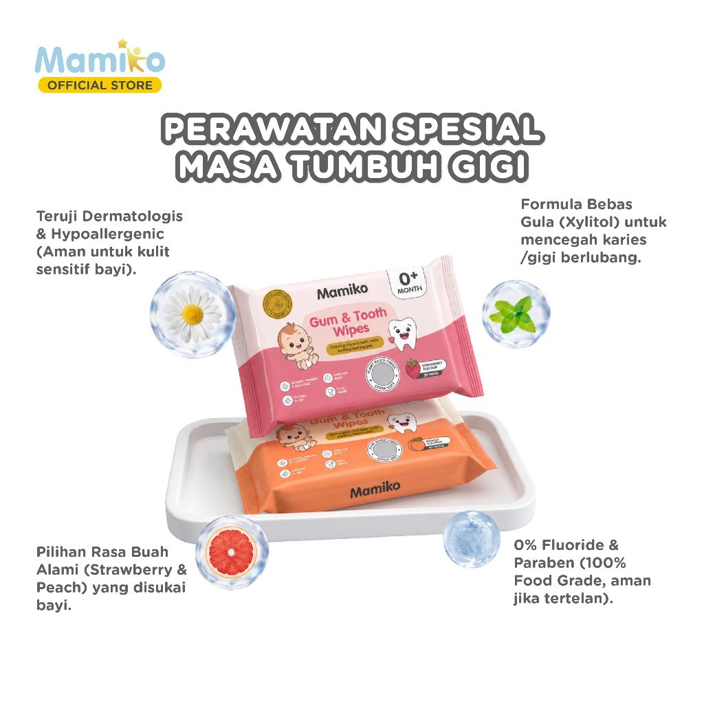 Mamiko Baby Gum & Tooth Wipes 30s Tisu Basah Pembersih Gigi Lidah Bayi Newborn Foto 3