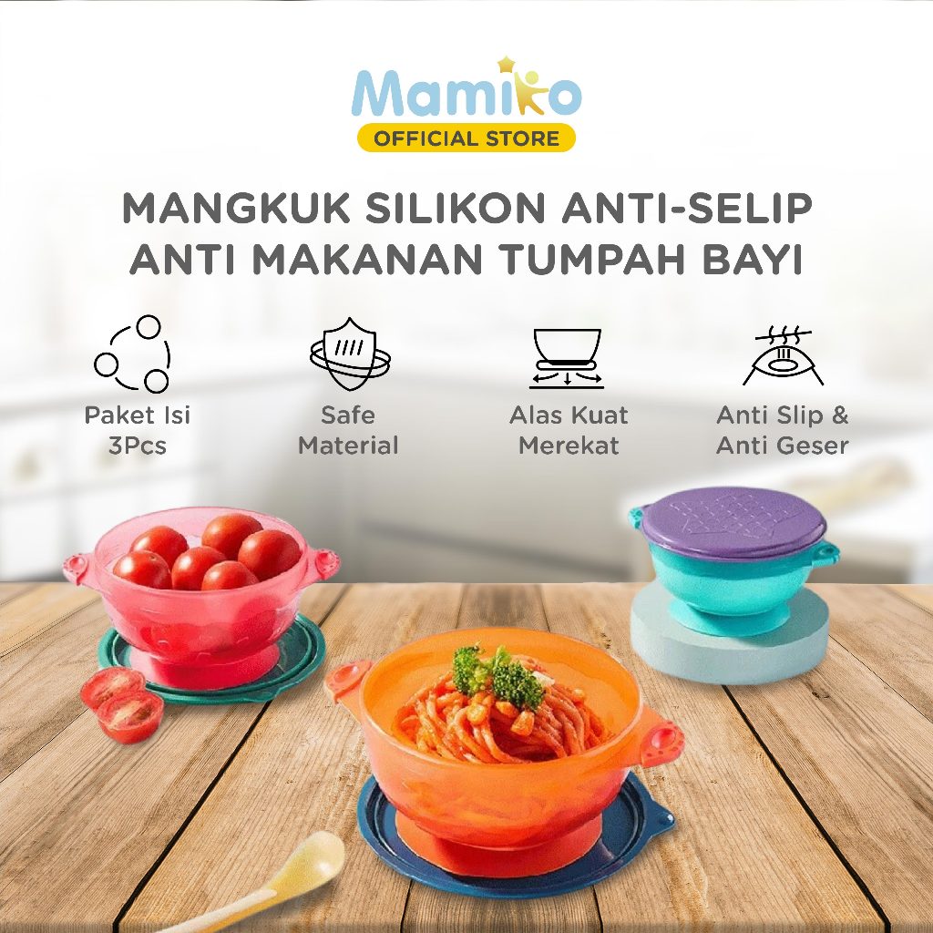 KUB Mangkok Bayi 3 Set Suction Cups 440ml 300ml 180ml BPA Free Anti Slip Foto 3