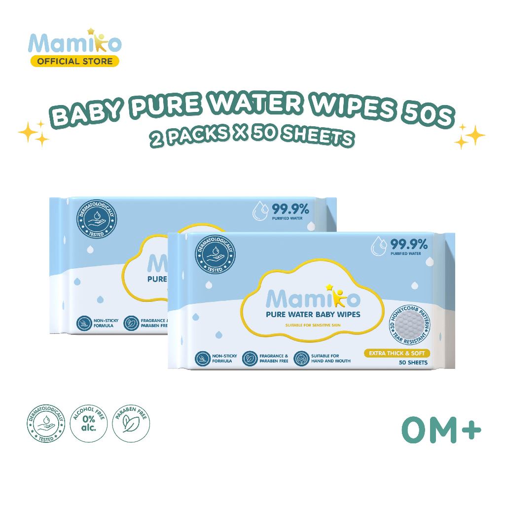 Tisu Basah Bayi Mamiko Pure Water 50s Bebas Alkohol & Parfum 2 Pack Foto 5