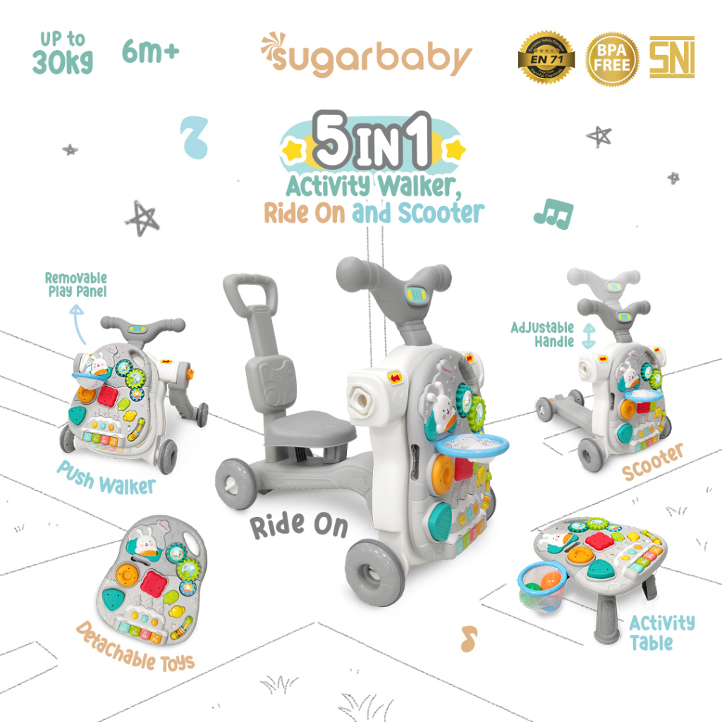 Sugarbaby Walker Bayi 5in1 Multifungsi Ride-On Scooter Push Walker Activity Table Foto 8
