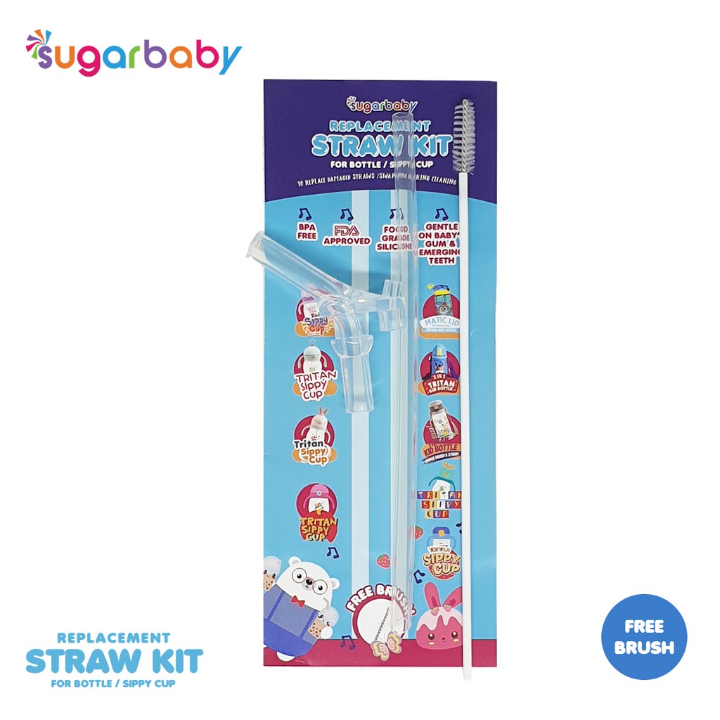Sedotan Replacement Silicone Sugar Baby Kids Bottle TKB21B480 dengan Sikat Pembersih