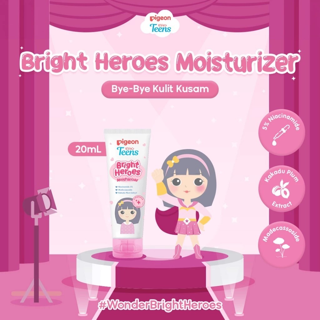 Pigeon Teens Bright Heroes Moisturizer 50ml Pelembab Wajah Remaja Niacinamide 5% Foto 2