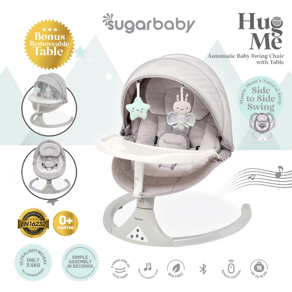 Sugarbaby Hug Me Automatic Baby Swing Chair with Table Ayunan Bayi Otomatis Bluetooth Foto 4
